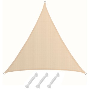 Beiges AMANKA Sonnensegel Dreieck (5x5x5m) mit Seilen für Garten, Terrasse oder Balkon.