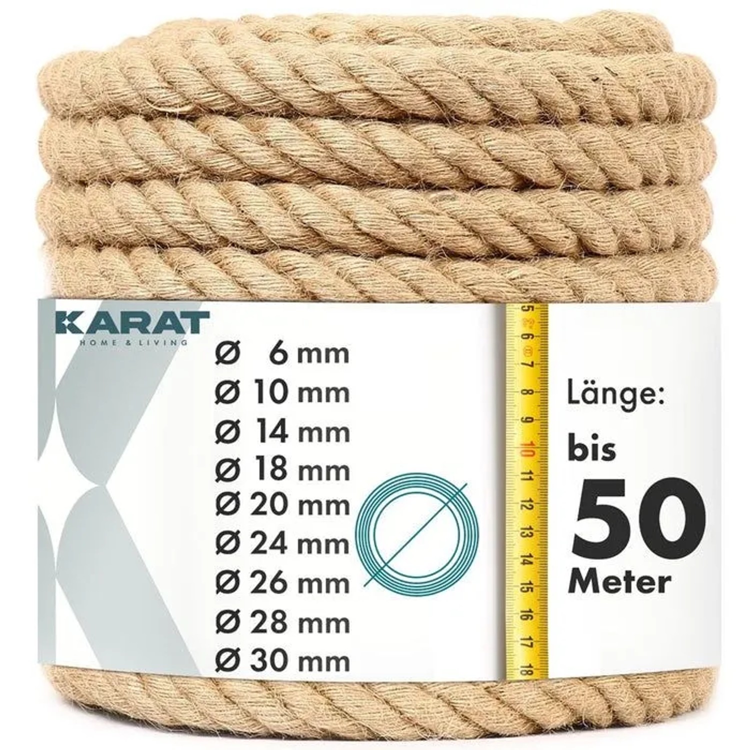 Karat Juteseil Ø 6 mm Kletterseil Extra Stark Universell Einsetzbar Länge 30 Meter