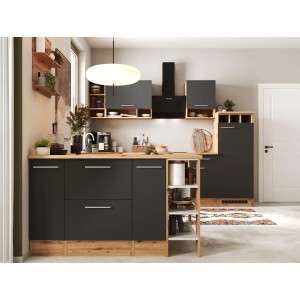 Moderne Respekta Winkelküche Hilde in Grau mit Kücheninsel und Elektrogeräten.