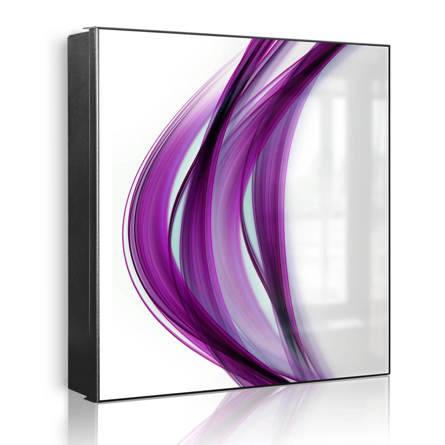 Banjado Großer Schlüsselkasten Metall 30x30cm Schwarz Scharnier Links 50 Haken Beschreibbar Magnetisch Motiv Violet Element