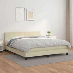vidaXL Boxspringbett mit Matratze Creme 160x200 cm Kunstleder 3141013