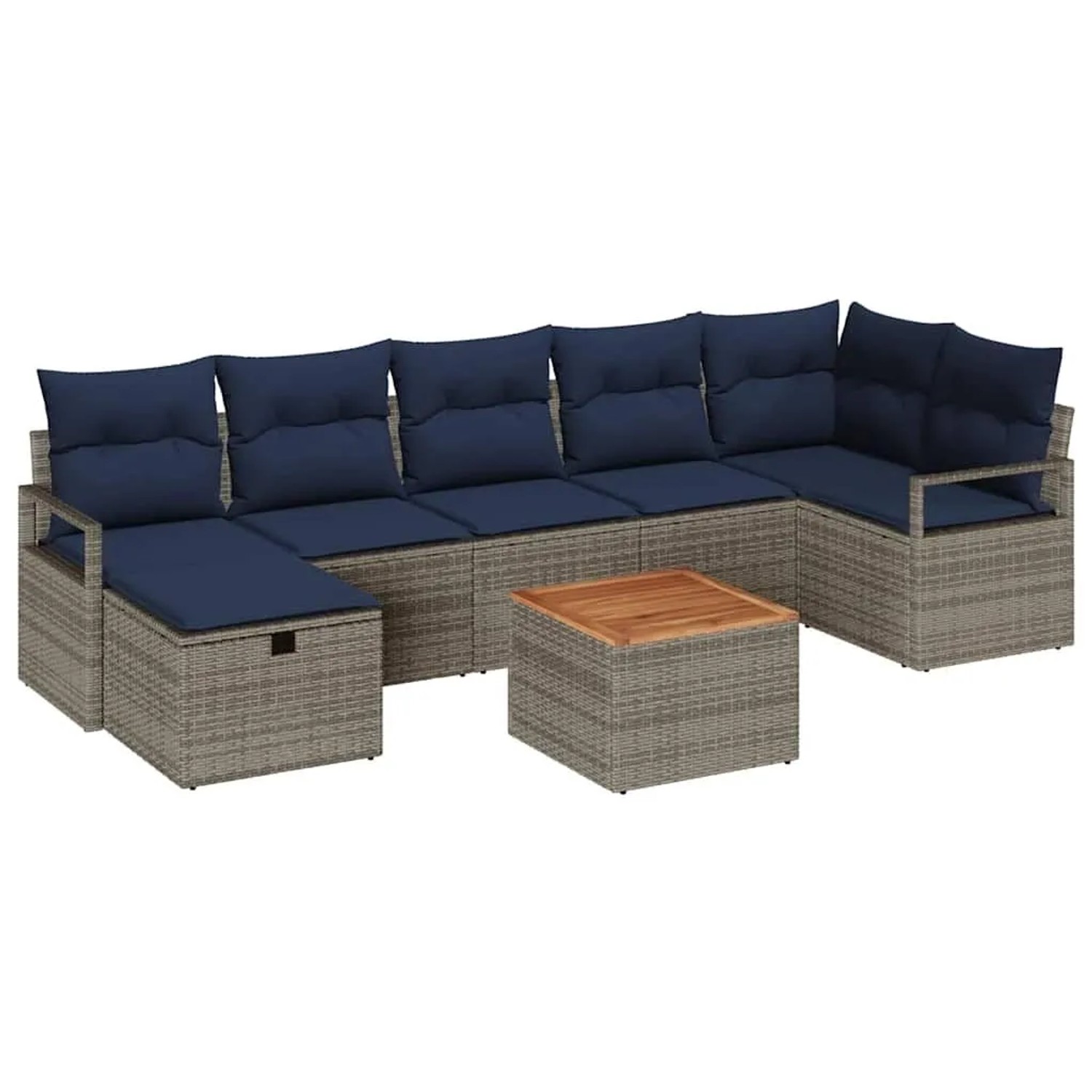 vidaXL Gartensofa-Set mit Kissen mit Speicher 8-Tlg Grau Poly-Rattan 3359549