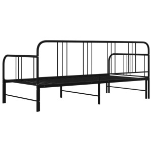 Schwarzes vidaXL Ausziehsofa Bettgestell aus Metall, 90x200 cm, ideal für Gästezimmer.