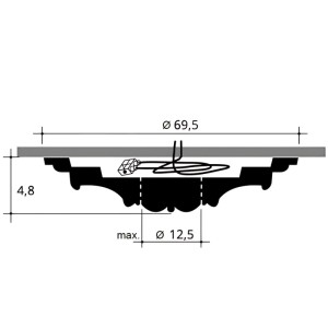 Technische Zeichnung: Weiße ORAC DECOR R52 LUXXUS Deckenrosette, 69,5 cm Durchmesser, Detailzeichnung.