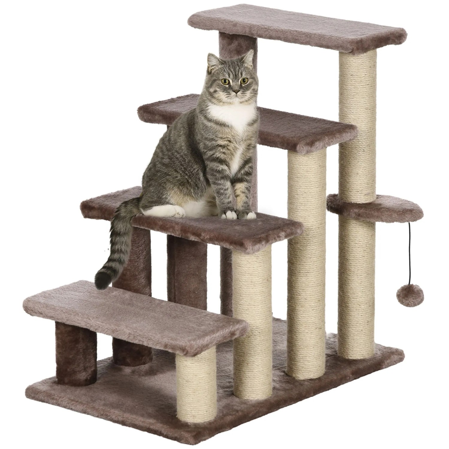 PawHut Katzentreppe mit Kratzbaum 4-Stufig Spielball 60 x 40 x 64cm