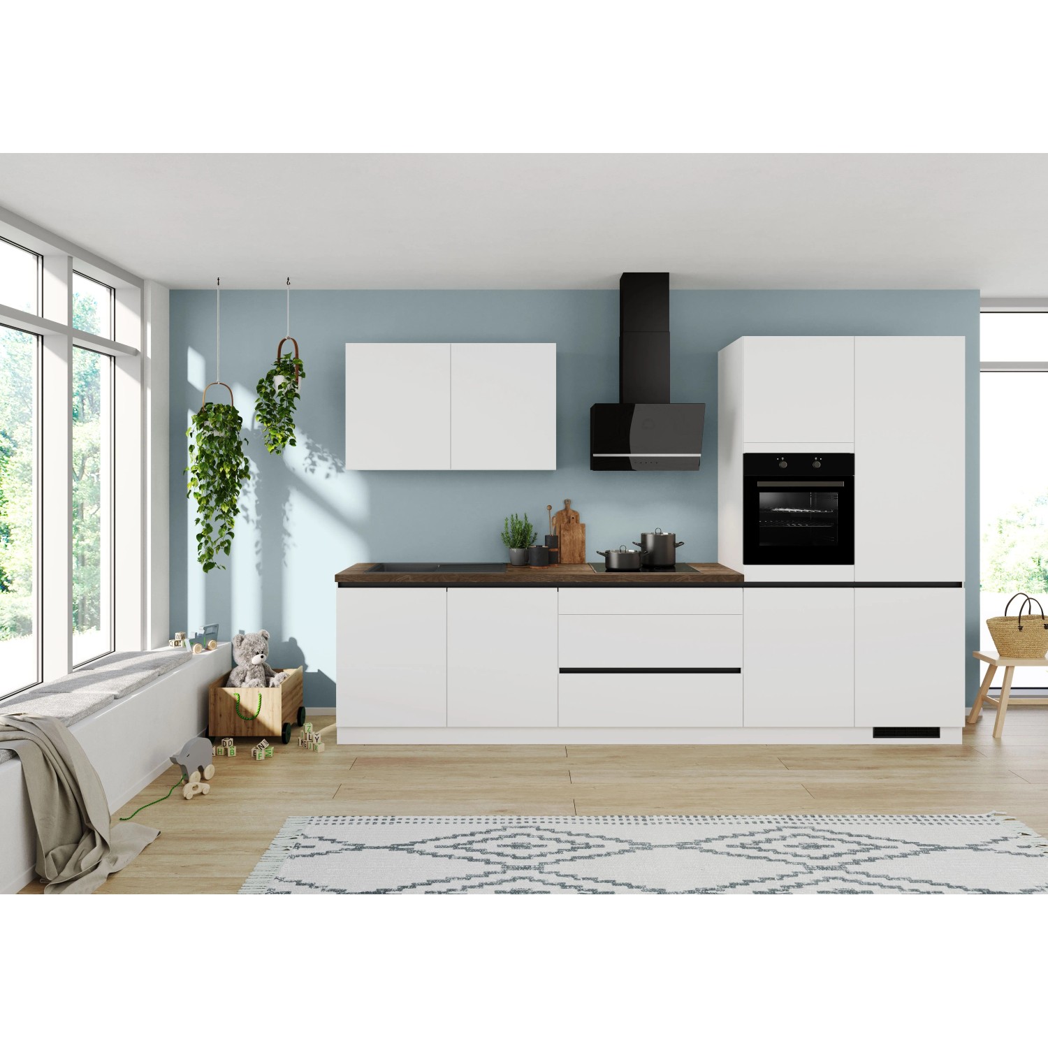 Impuls Küchen Küchenzeile IKC1340R3 340 cm Weiß mit E-Geräten