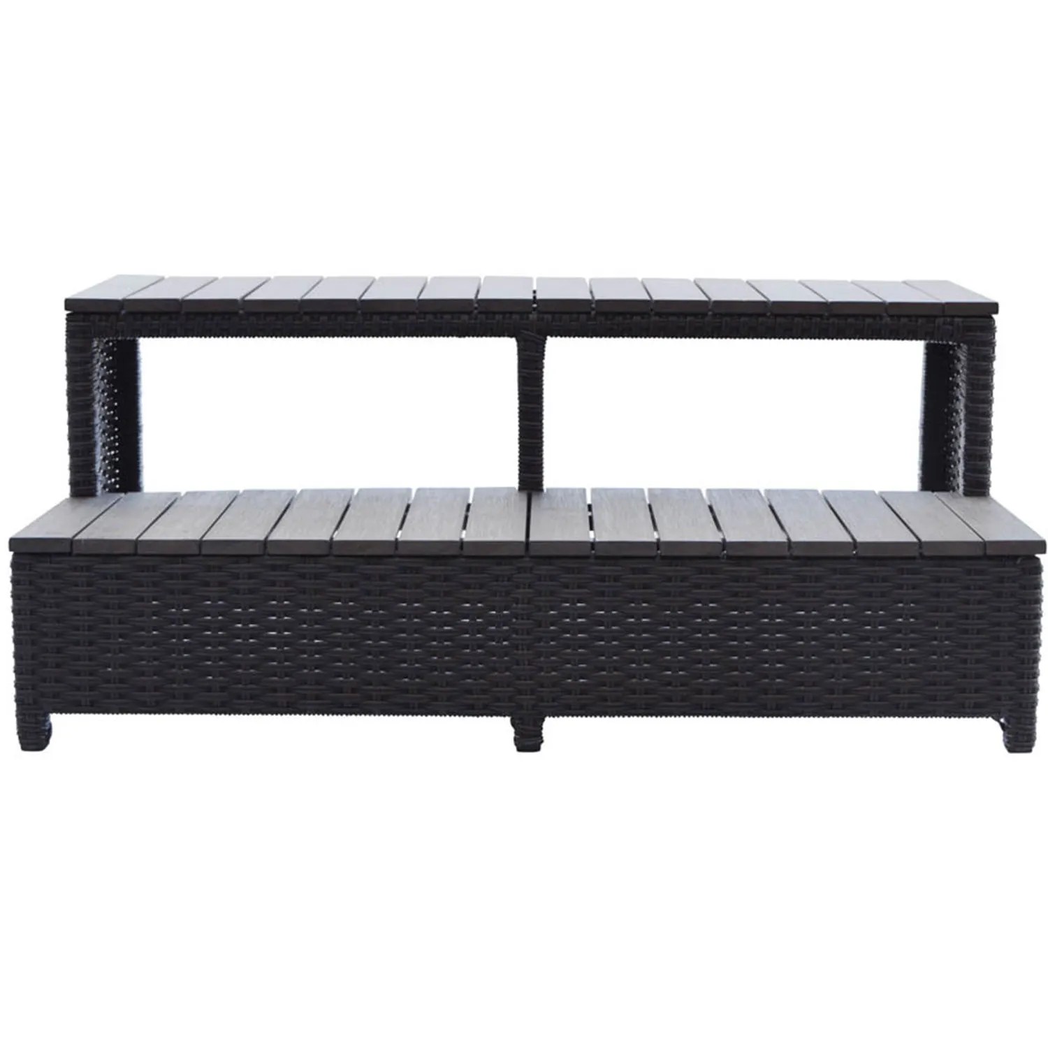 Canadian Spa Rattantreppe, braun, 2-stufig, für Whirlpools, aus Rattan und Holzimitat.