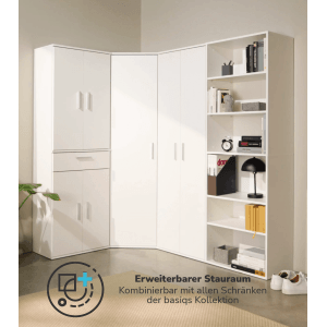 Weißes mokebo Holzregal/Bücherregal (60x180x34 cm) als Teil eines Schranksystems.