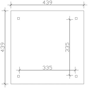 Grundriss Skan Holz Pavillon Cannes 2, 359x359 cm, unbehandelt, mit Maßangaben.