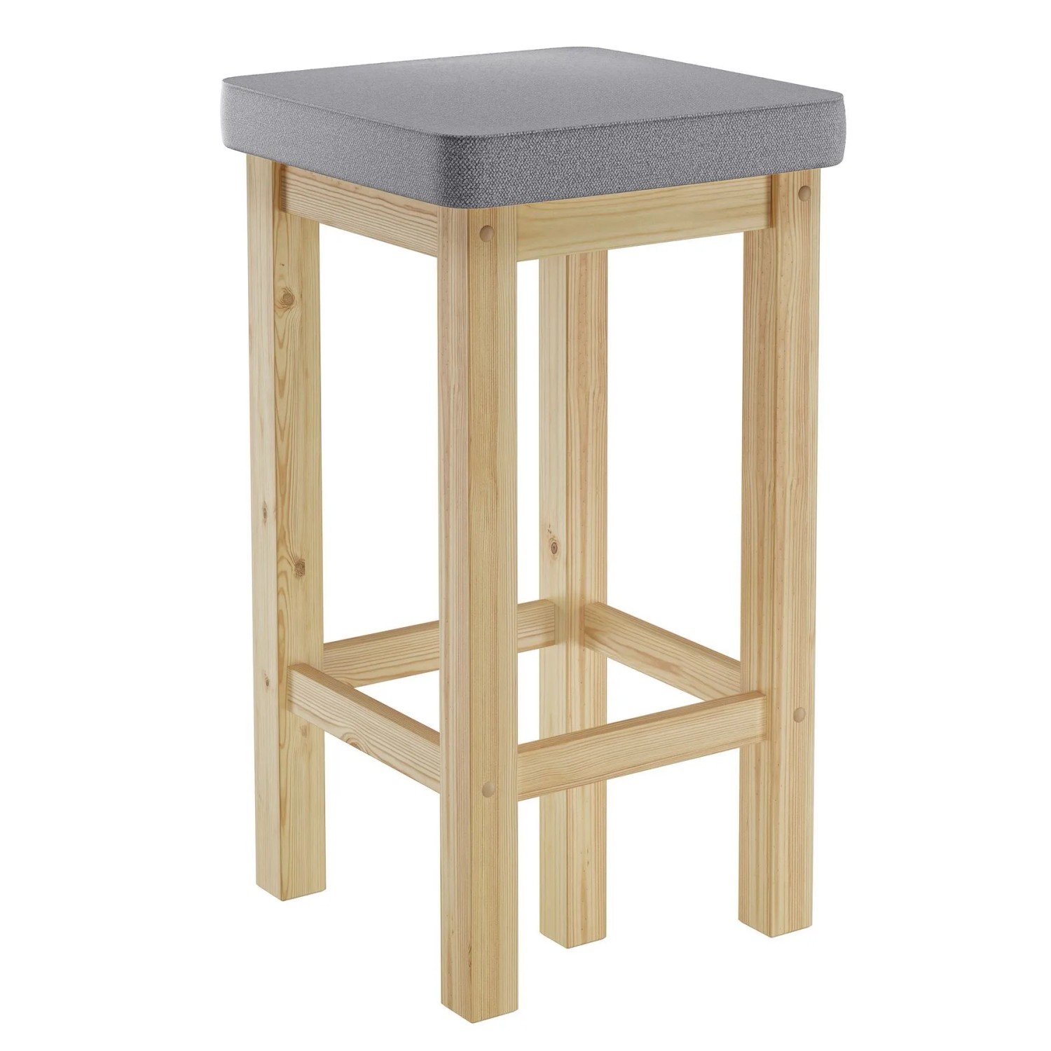 Erst-Holz Holzhocker Barhocker Verschiedene Polsterfarben 60 cm Kiefer Hellgrau