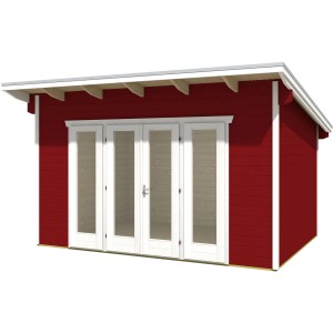 Skan Holz Gartenhaus Ostende 2, schwedenrot, mit Doppeltür und Panoramafenstern.