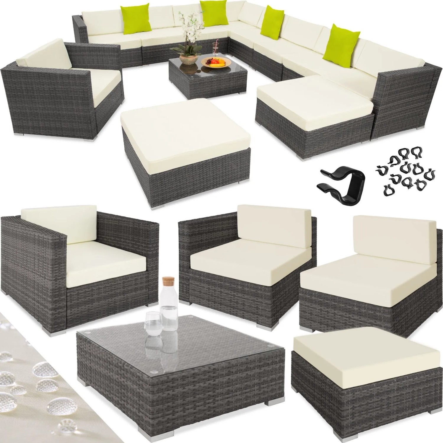 Tectake Aluminium Rattan Lounge Las Vegas Mit Aluminiumgestell Für 9 Bis 11 Personen 75 x 75 x 38 cm Grau