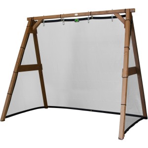 Axi 4-in-1 SportsFun Schaukel mit Netz für Fußball, Tennis, Volleyball aus braunem Holz.