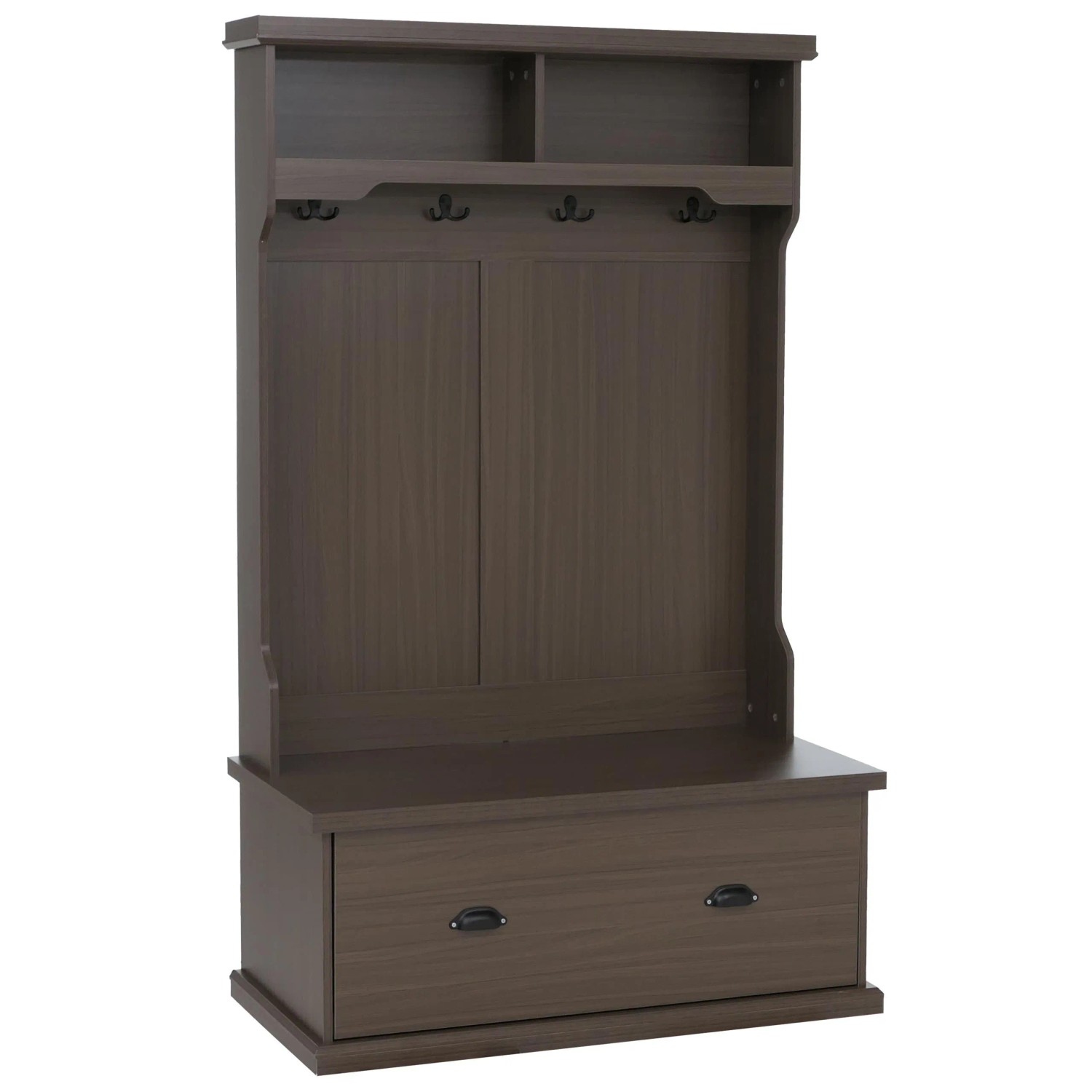 Mcw Garderobe P27 4 Haken Staufach Ablage Melamin 163x100x47cm Walnuss-Optik