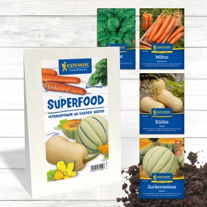 Gemüsesamen-Set 'Superfood' von Kiepenkerl mit Spinat, Kürbis, Melone und Möhren.