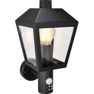 Schwarze Außenwandleuchte Vigevano mit Sensor aus Aluminium-Druckguss.