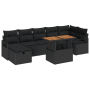 Schwarzes 8-tlg. vidaXL Garten-Sofa-Set aus Poly Rattan mit Tisch und Auflagen.
