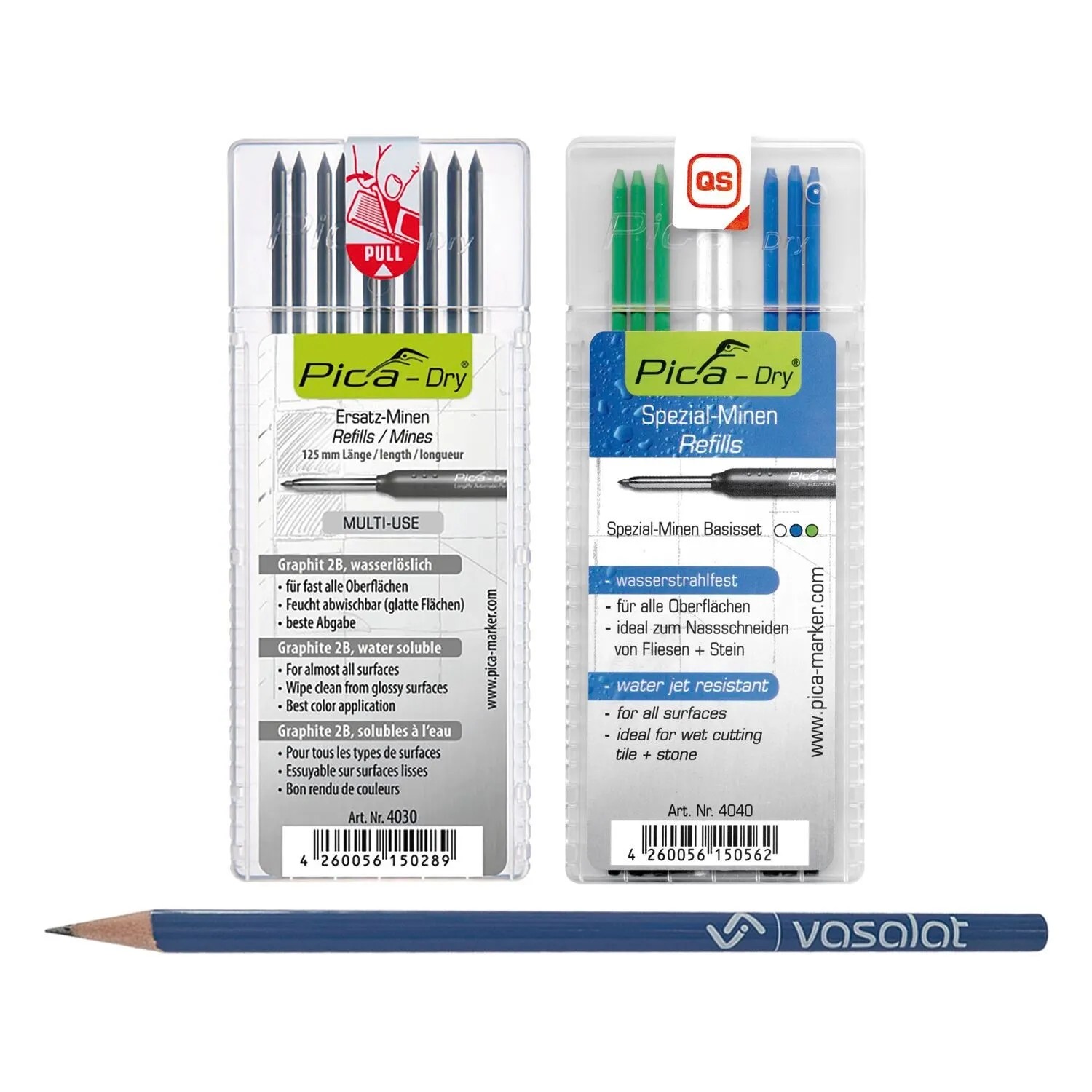 vasalat Set Pica Dry Ersatzminen-Set Graphit 2B Blau Weiß Grün 18 Stück