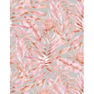 Schöner Wohnen Fototapete mit floralem Muster in Rot und Grün. Vliestapete mit Palmenblättern.