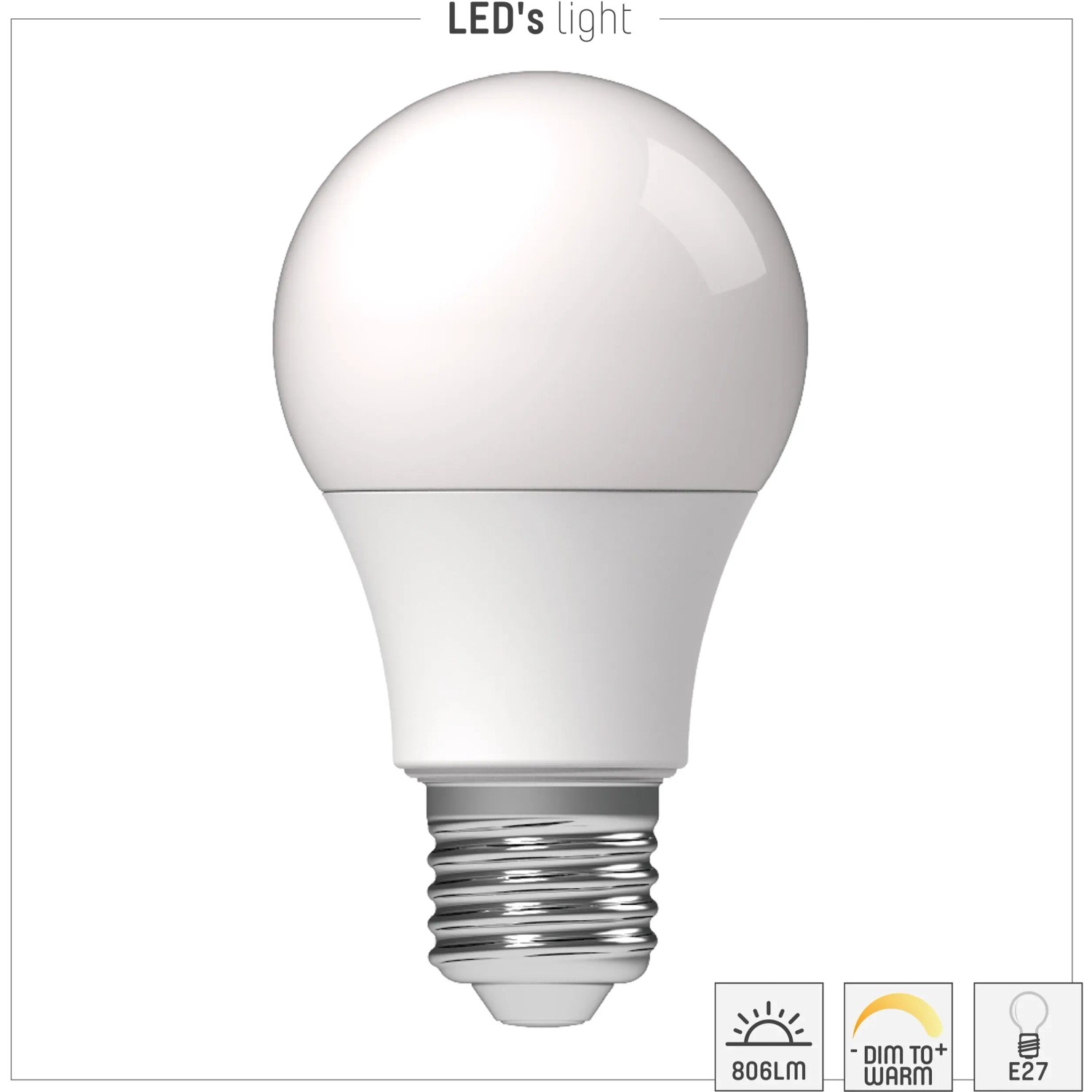 LED-Leuchtmittel E27, 8,5W, A60, dimmbar. Energiesparende Lampe für Decken- und Tischleuchten.