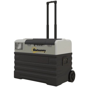 Outsunny Kompressor Kühlbox, schwarz-grau, mit Rollen und Teleskopgriff für Auto & Camping.