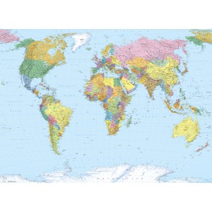 Komar Fototapete World Map Multicolor, Weltkarte mit farbigen Ländern und Kontinenten.
