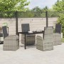 Graue 5-tlg. vidaXL Garten Essgruppe aus Polyrattan mit Tisch und Stühlen mit Kissen.