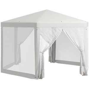 Cremeweißes Outsunny Partyzelt mit Netzvorhängen. Ideal für Gartenpartys und als Sonnenschutz.