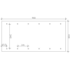Technische Zeichnung Satteldach-Carport Wallgau, Maße 430 x 900 cm, Pfostenanordnung.