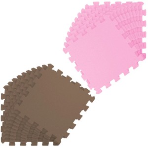 LittleTom Puzzlematte, 18-teiliges Set, rosa und braun, für Babys und Kinder. Weiche Spielmatte.