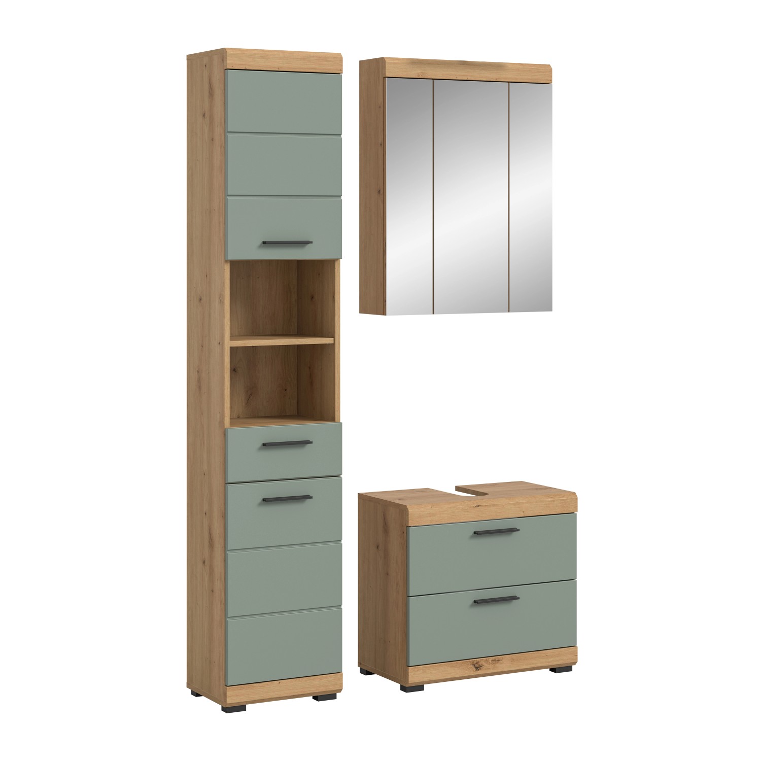 Badkombination 3-teilig Schubladen 112 x 191 x 34 cm Front Salbei FSC®