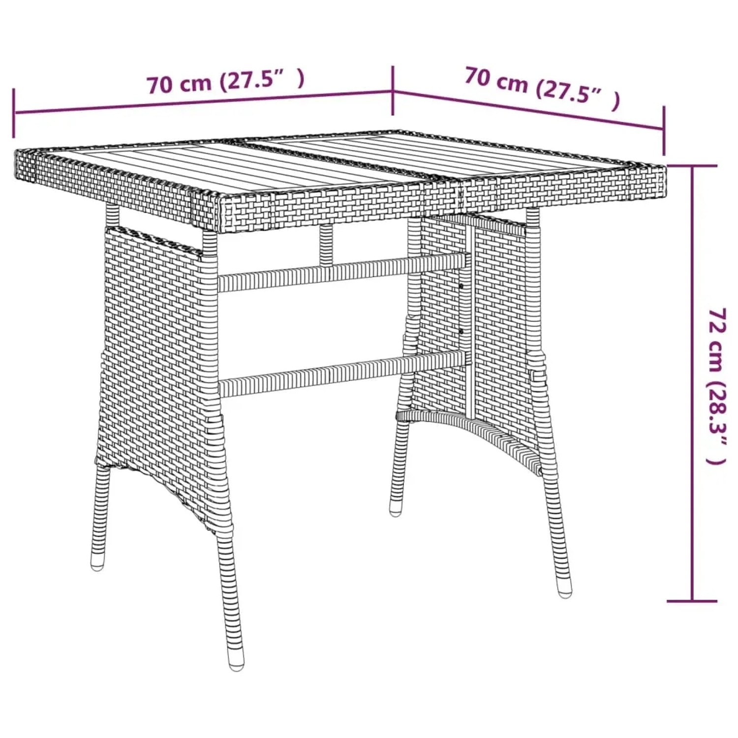 vidaXL Garten-Essgruppe, 3-teilig, Poly Rattan schwarz, Tisch 70x70 cm, Stühle mit Kissen.