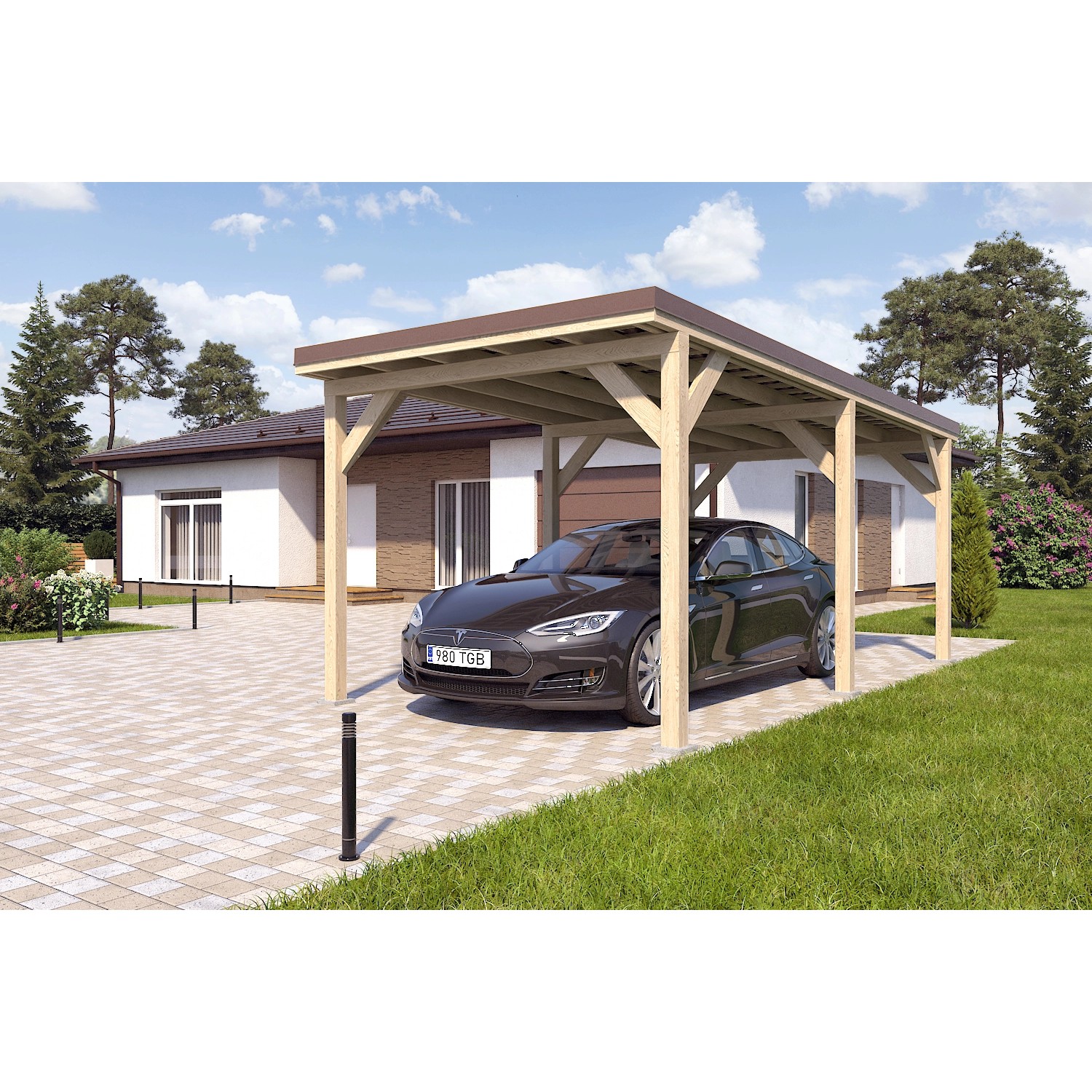Holzbrüder Carport Ralf 18m² Natur-Dunkelbraun günstig online kaufen