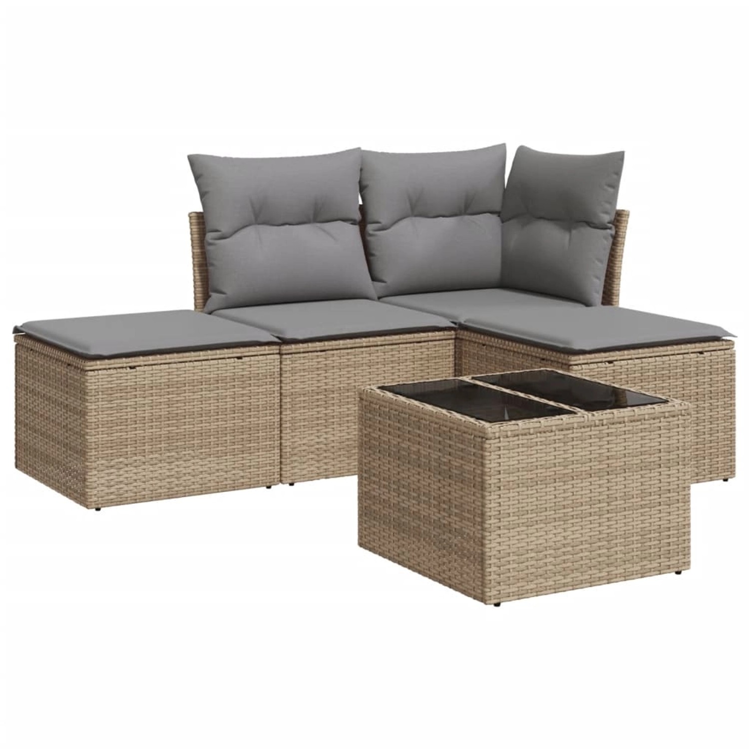 vidaXL 5-Tlg Garten-Sofagarnitur mit Kissen Beige Poly Rattan 3217489 günstig online kaufen