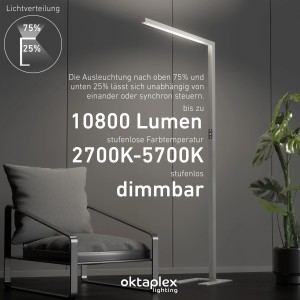Silberne Oktaplex Alva LED Stehlampe mit Sensor, dimmbar, 80W, für Bürobeleuchtung.