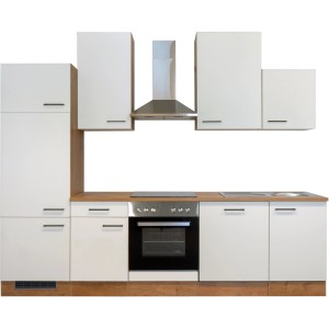 Flex-Well Küchenzeile Vintea 280 cm in Magnolia/Lancelot Oak mit E-Geräten.