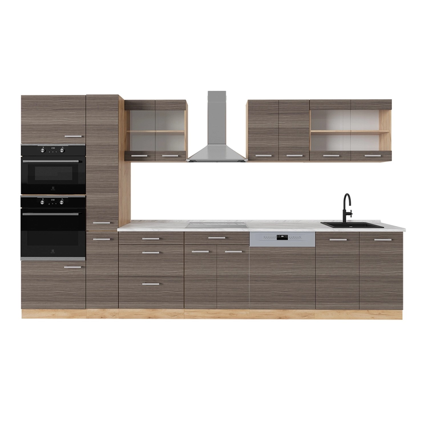 Vicco R-Line Küchenzeile Edelgrau/Goldkraft Eiche 350 cm AP Marmor günstig online kaufen
