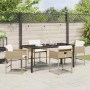 Beige 5-tlg. vidaXL Garten Essgruppe aus Poly Rattan mit Tisch und Stühlen mit Kissen.