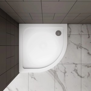 AICA Viertelkreis Duschtasse 90x90cm aus Kunststein mit Ablaufgarnitur.