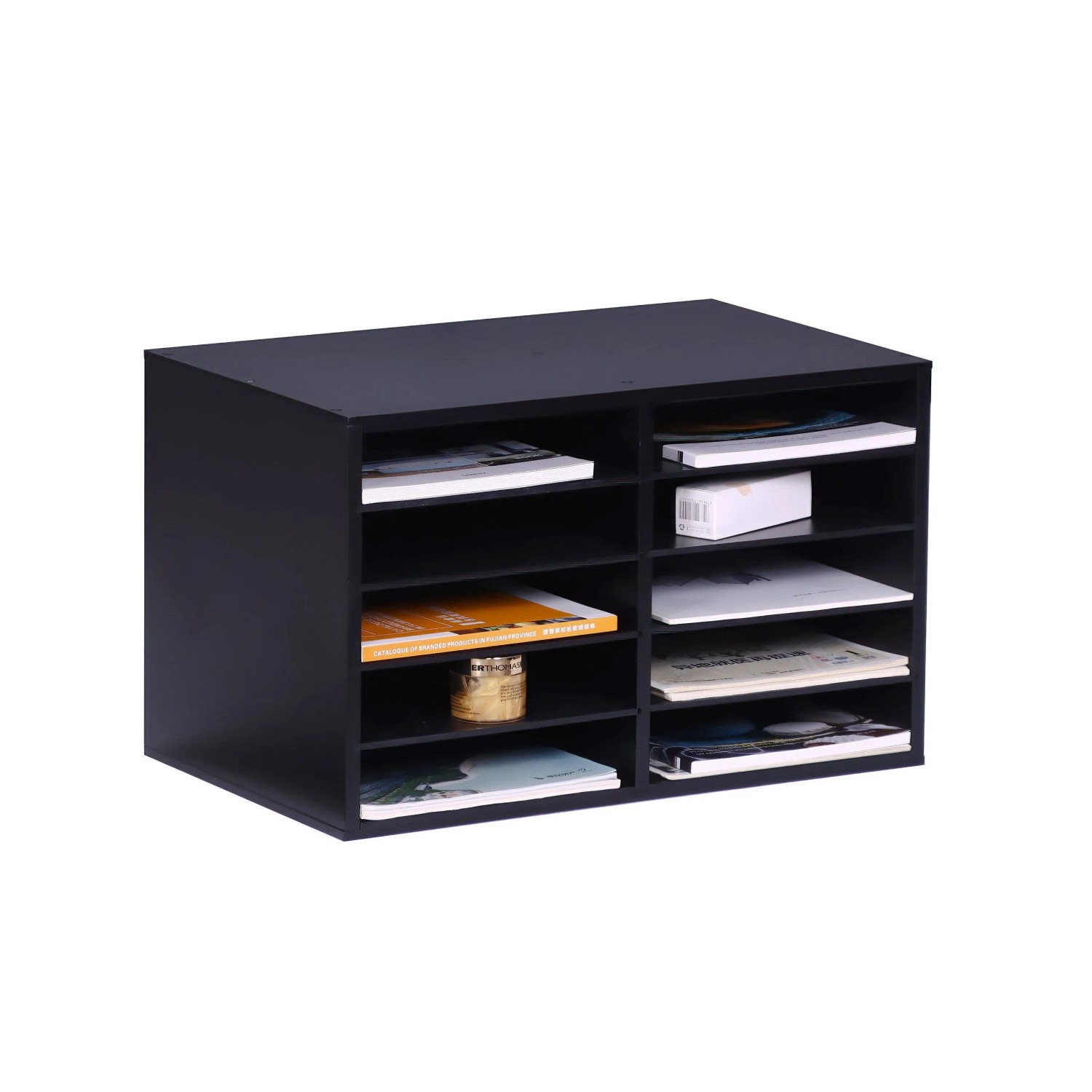 Relaxdays Dokumentenablage Bambus Schwarz 10 Fächer Höhenverstellbar 31 cm x 49 cm x 31 cm 7,5 kg