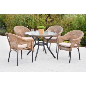 Merxx Ravenna Gartenmöbel-Set, 9-teilig: 4 Stapelsessel, Tisch Ø 100 cm, naturfarbenes Geflecht.