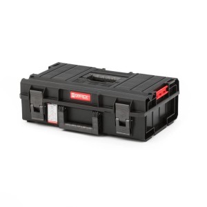 Schwarzer PROREGAL QBRICK Werkzeugkasten One mit Deckel, Frontgriff und Klemmverschlüssen.