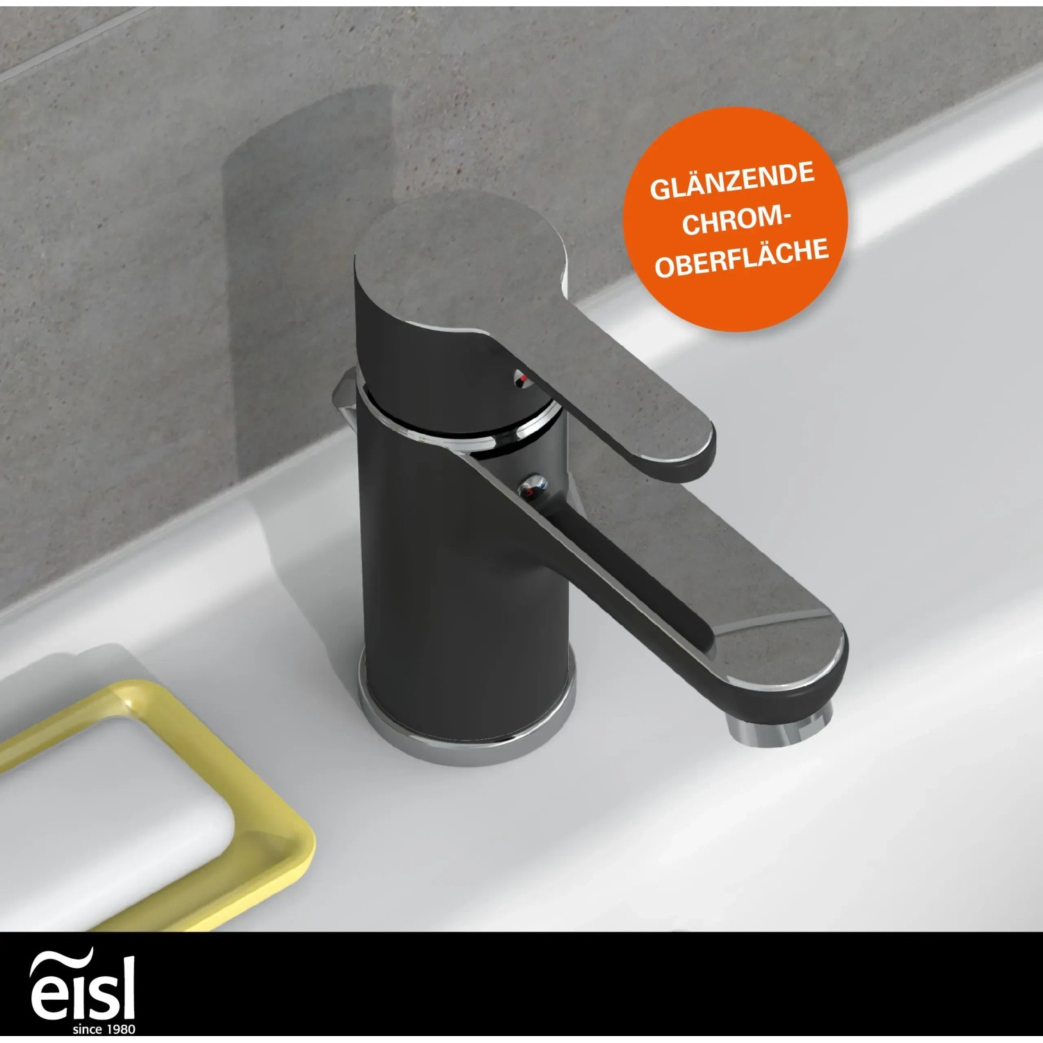 Eisl Waschtischarmatur Diziani in Schwarz-Chrom, moderne Badarmatur für Waschbecken.