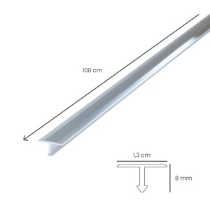 Dalsys T-Profil Übergangsschiene aus silbernem Aluminium, 100cm lang, 13mm breit, für Laminat & Parkett.