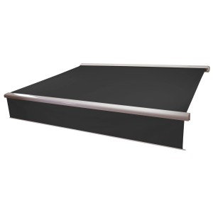 Anthrazitfarbene MCW Kassettenmarkise 4,5x3m mit Volant, ausfahrbar, für Terrasse & Balkon.