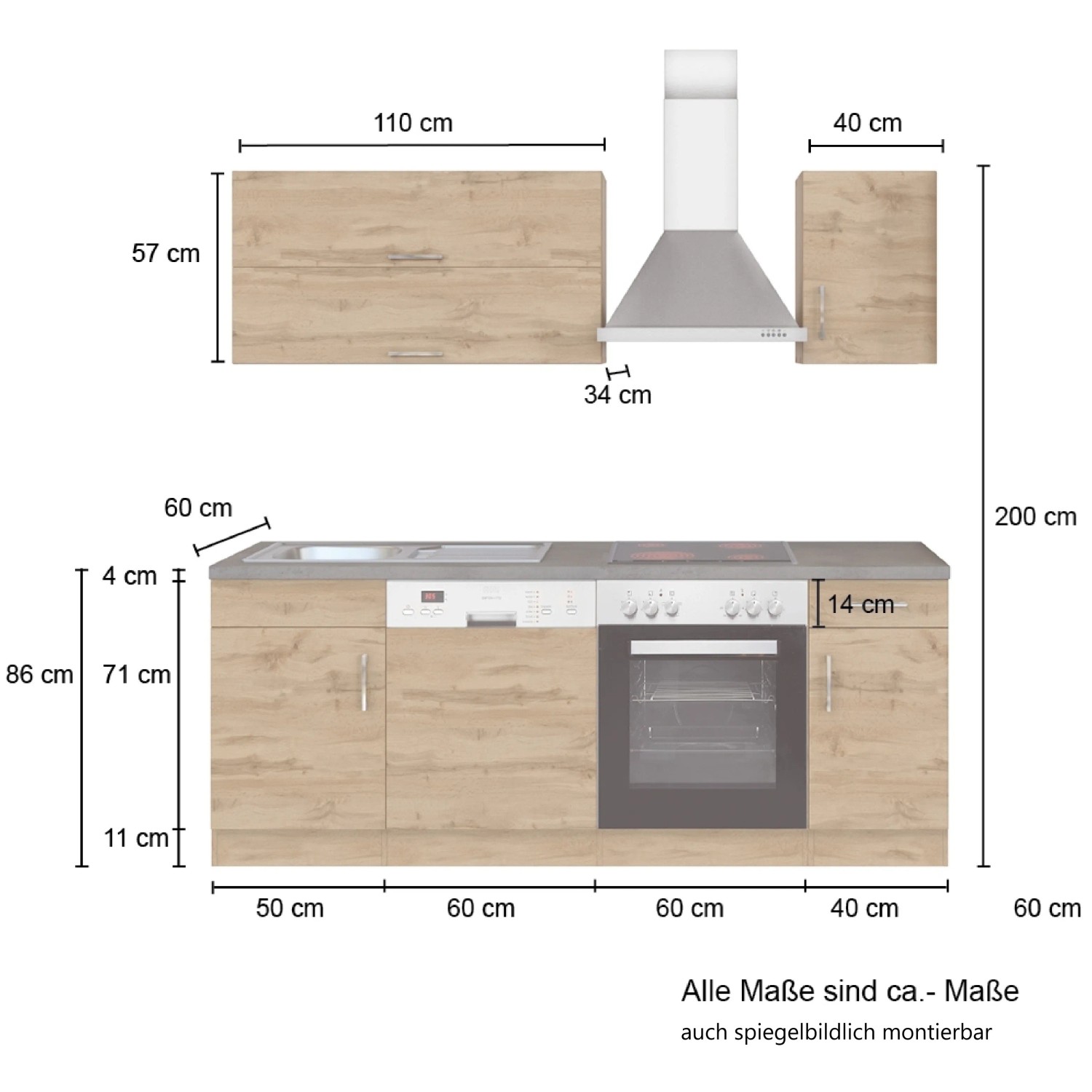 Held Möbel Einbauküche ohne Geräte Sorrento 210 cm Wotaneiche kaufen ...