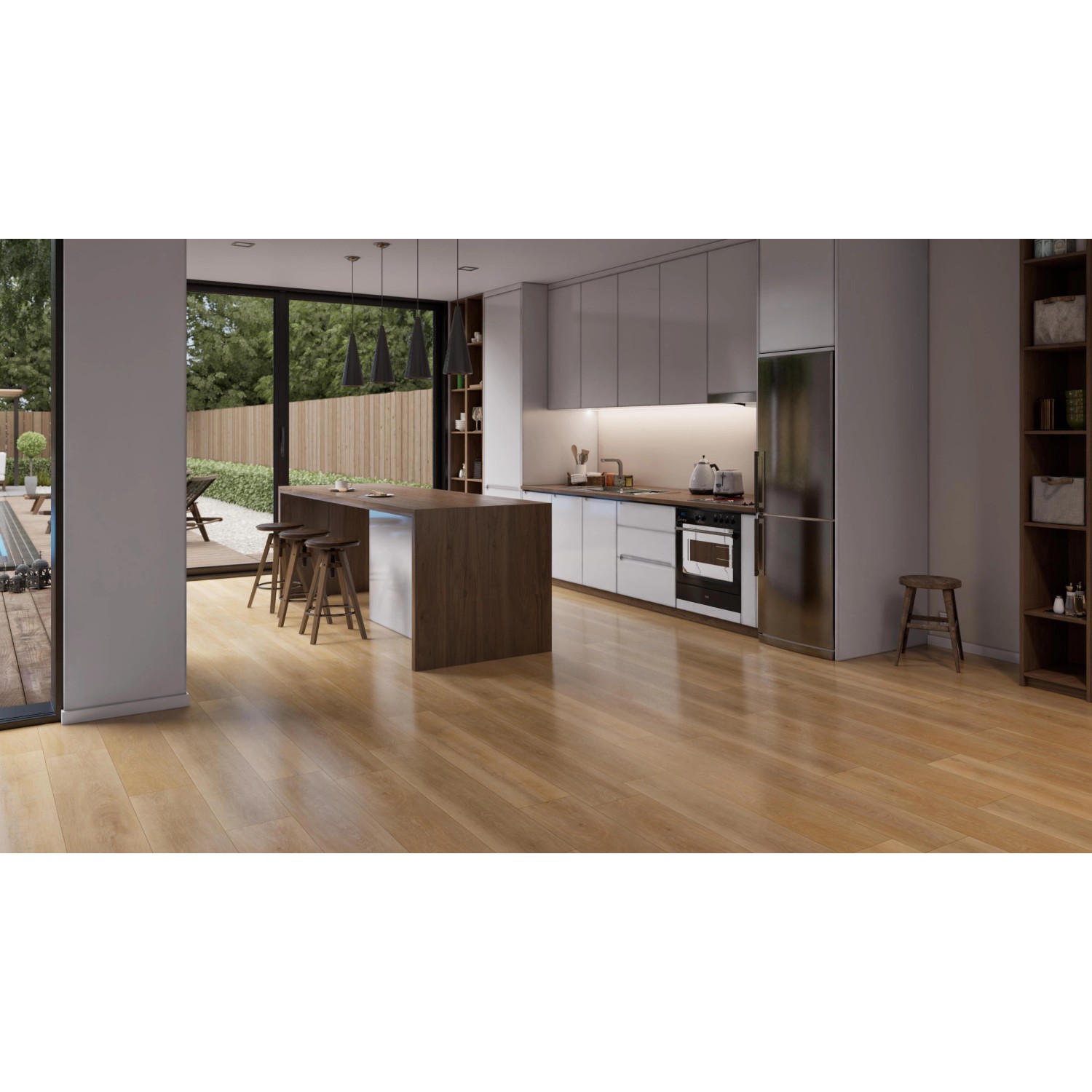 Check One Click-Vinylboden Alteno Eiche Breitdiele im modernen Küchenambiente.