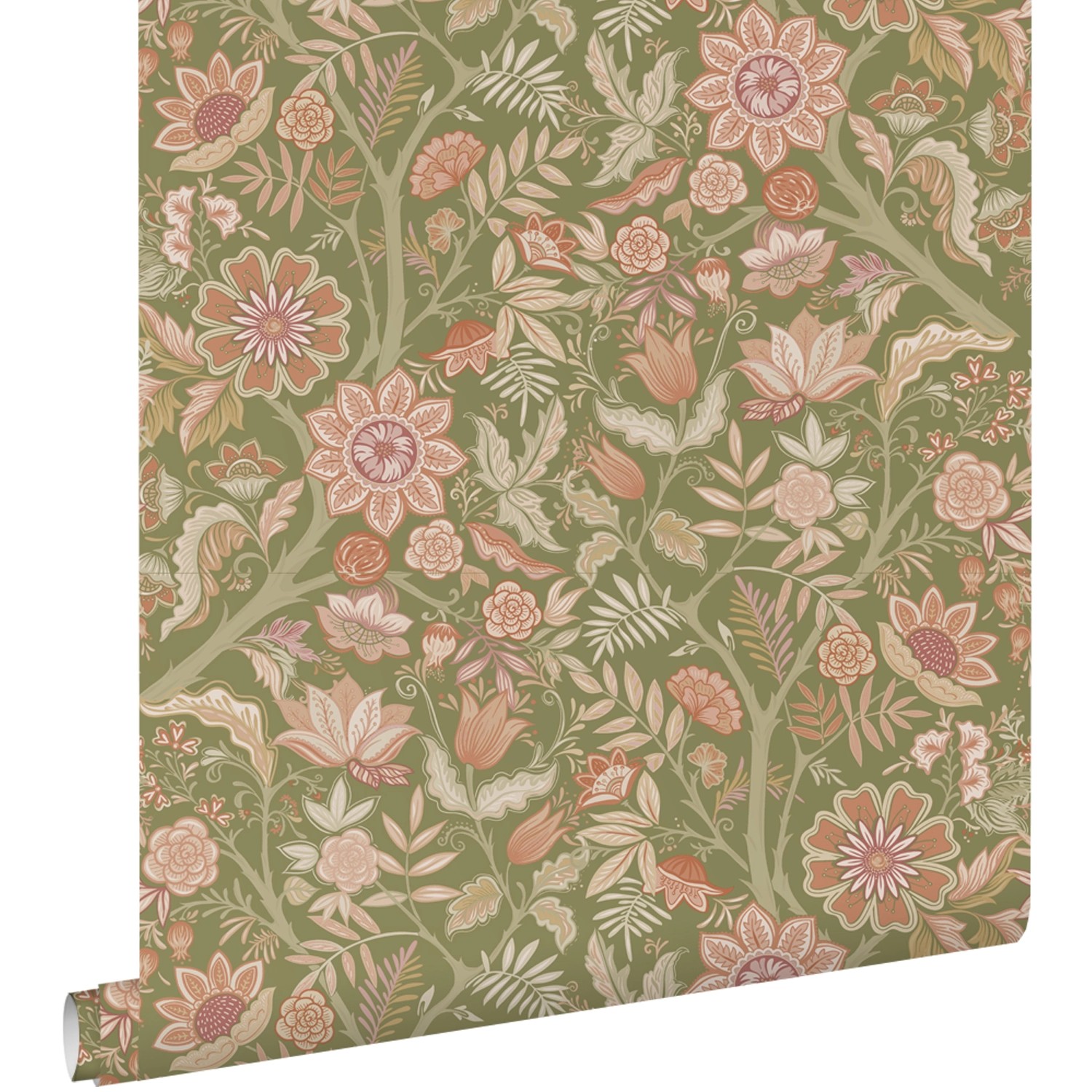 ESTAhome Tapete Blumenmuster Grün und Terrakottarosa 50 x 900 cm günstig online kaufen