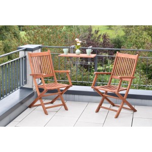 Merxx Rio 3-tlg. Gartenmöbel-Set mit Klappsesseln und Balkonhängetisch aus Eukalyptusholz.