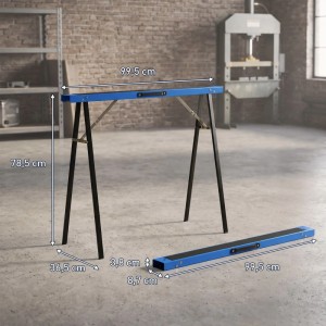 Blau-schwarzer HOMCOM Metall-Arbeitsbock, aufgebaut mit Maßen 99,5x36,5x78,5 cm, daneben zusammengeklappt. Robust & klappbar.